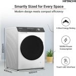 ⁦HITACHI – 9kg Front Load Washing Machine – Steam Wash, 16 Programs, Stain Removal, 5 Star Energy Rating – Inverter Motor, Anti-Wrinkle, Touch LED Panel – White⁩ - الصورة ⁦3⁩