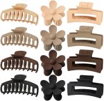 Large Hair Claw Clips Set, 12 Pack, Flower Design, Matte Plastic, 4 Colours, Strong Hold for Thick Hair (deep colour)