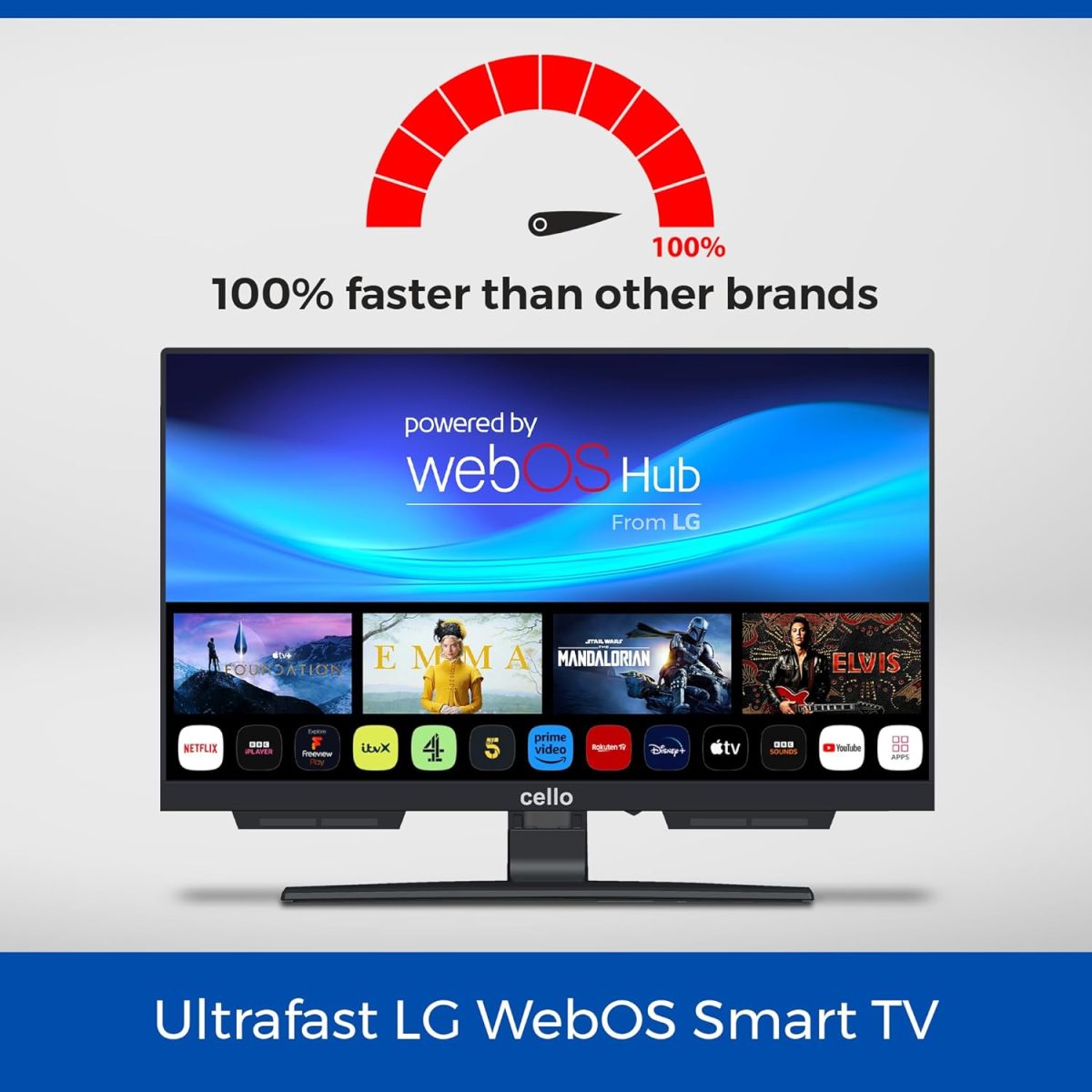 ⁦Cello C1924WSH 19" inch SMART borderless TV Triple tuner (DVB-C/-S2/-T2) Bluetooth Ultra-fast "WebOS by LG". "Pitch Perfect" speakers Disney+ Netflix Prime Made in Europe [2024]⁩ - الصورة ⁦6⁩