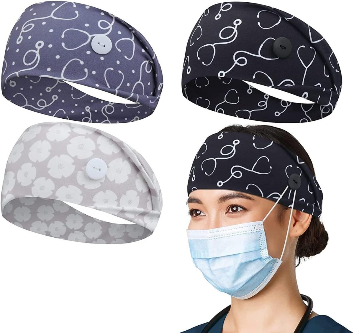HANNEA® Wide Nurses Headbands Non Slip Elastic Ear Protection for Women