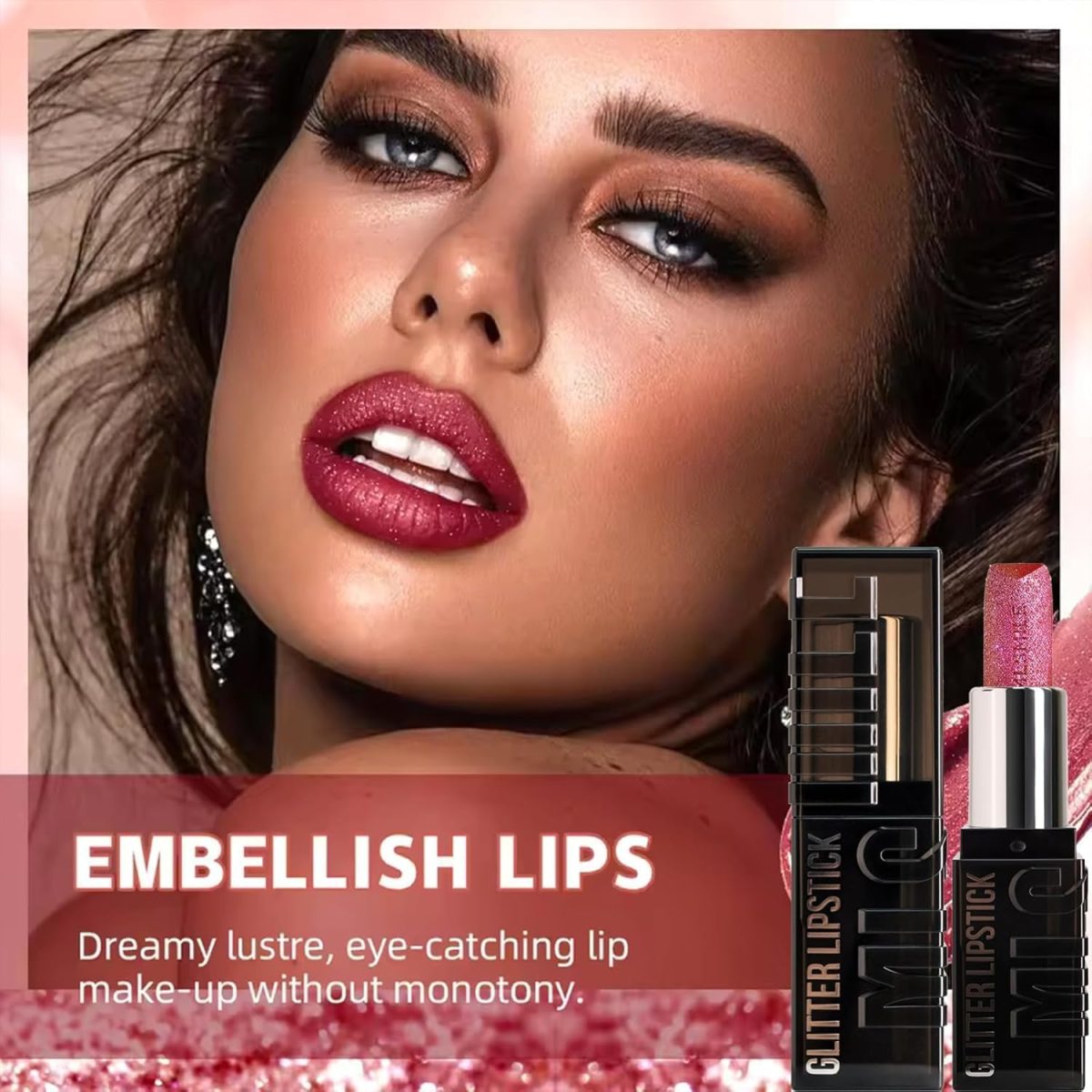⁦3 Colors Diamond Shimmer Metallic Lipstick Set, Velvet Glow Long Lasting Lipstick with High Pigment & Moisturizing Formula, Non-Stick Cup Waterproof Glitter Lip Gloss, Gift for Women⁩ - الصورة ⁦6⁩