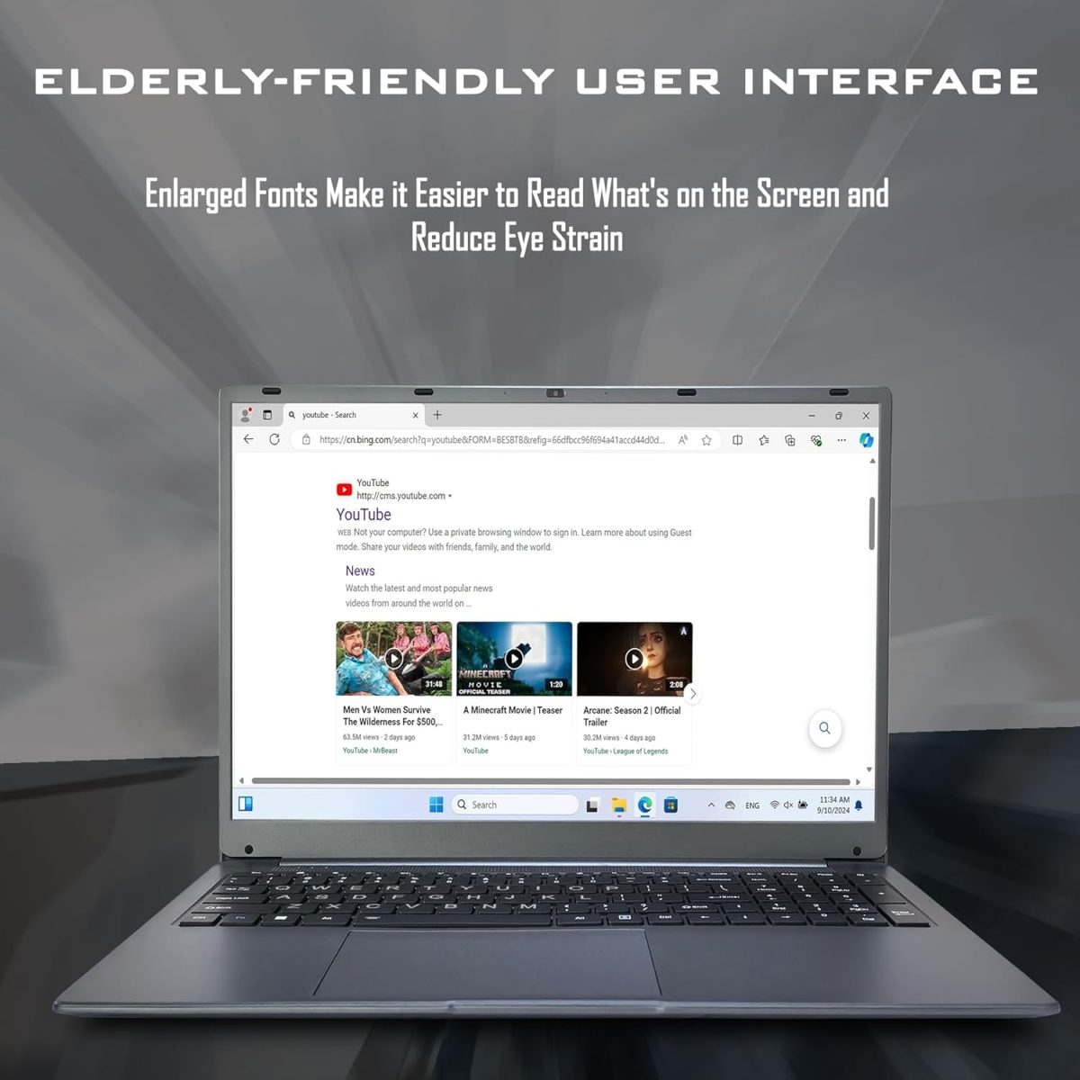 ⁦IJKKJI 17 Inch Laptop with Backlit Keyboard, Full-Size Large Font Keyboard, Intel Celeron N5095, 8GB RAM 256GB SSD, Computers with Windows 11, Type-C, Webcam, Dual Wi-Fi, Buletooth 4.2⁩ - الصورة ⁦5⁩