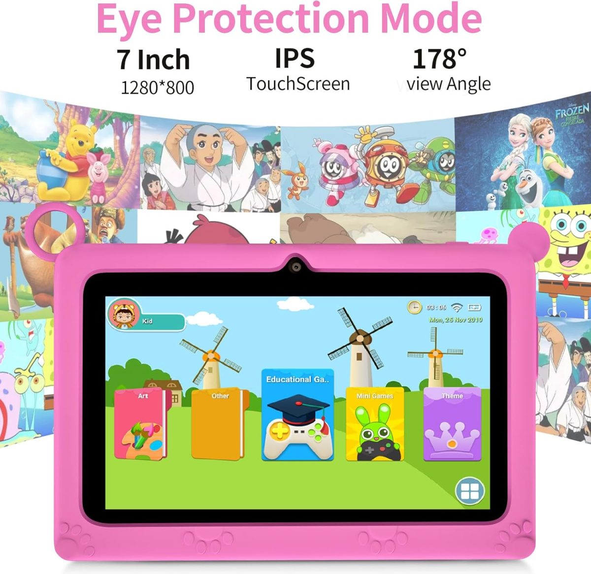 ⁦7 inch Kids Tablet, Quad Core Android 12 2GB 32GB, Parental Control, Eye Protection, Shockproof Case, Dual Camera, WiFi, Bluetooth, Learning Tablet for Kids - K2 (Pink)⁩ - الصورة ⁦6⁩