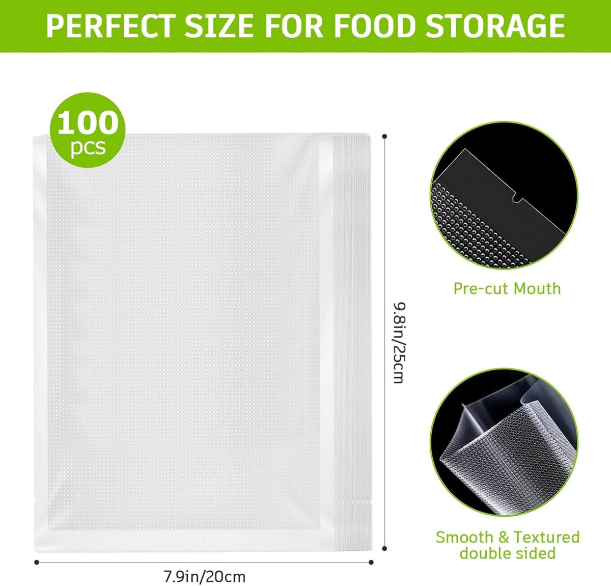 ⁦Prosight 100 Quart Size 8" x 10"Vacuum Sealer Bags,BPA Free Vacuum Seal Food Sealer Bags,Thick Embossed Food Storage Bag Great for Vac Storage, Meal Prep or Sous Vide (8" x 10")⁩ - الصورة ⁦2⁩