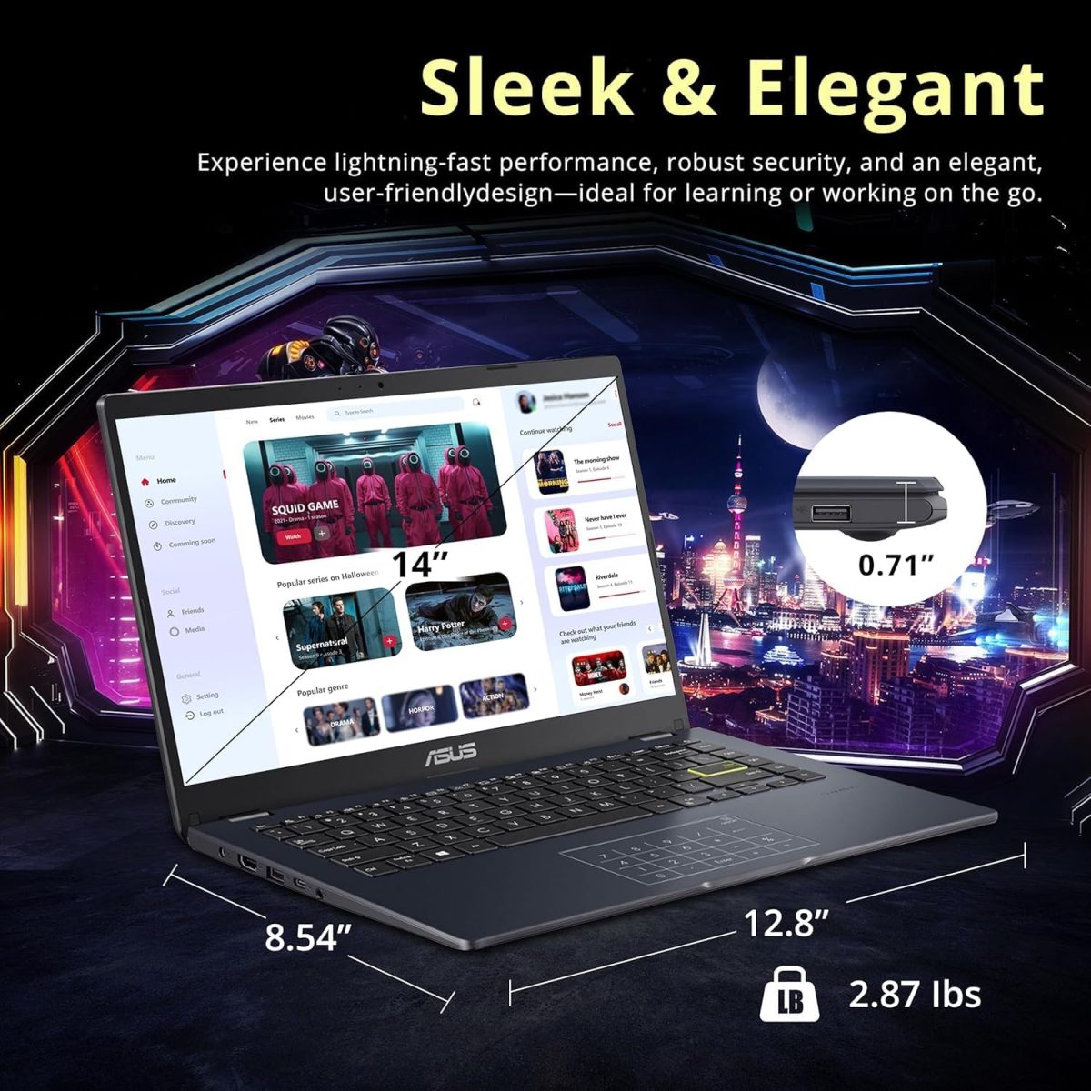 ⁦اسس لابتوب فيفو بوك جو 14 انش FHD، انتل سيليرون N4500، مايكروسوفت 365 لمدة عام واحد، واي فاي 5، USB نوع C، عمر بطارية 10 ساعات، ويندوز 11 هوم في وضع S، مع HDMI (4GB RAM | تخزين 128GB)⁩ - الصورة ⁦6⁩
