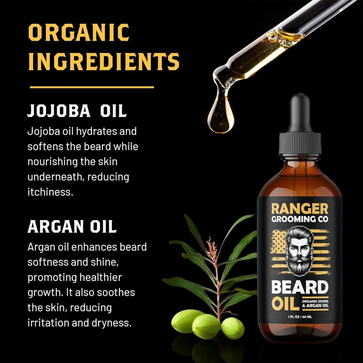 ⁦Fragrance Free Beard Oil & Leave In Conditioner 100% Pure Natural for Groomed Beards Mustaches and Moisturized Skin 1 oz by Ranger Grooming Co by Leven Rose Beard Oil⁩ - الصورة ⁦5⁩