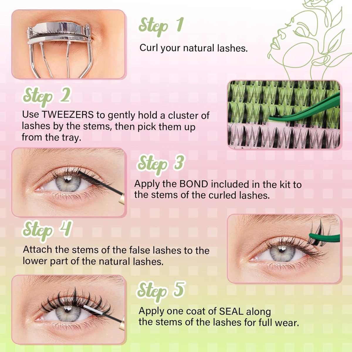 ⁦KEYYOU Fairy Lash Clusters Kit Manga Lash Extension Kit D Curl KEYYOU 144Pcs Eyelash Extension Wispy Natural Invisible Band Lash with Waterproof at Home(Fairy Kit-D-8-16MIX)⁩ - الصورة ⁦7⁩