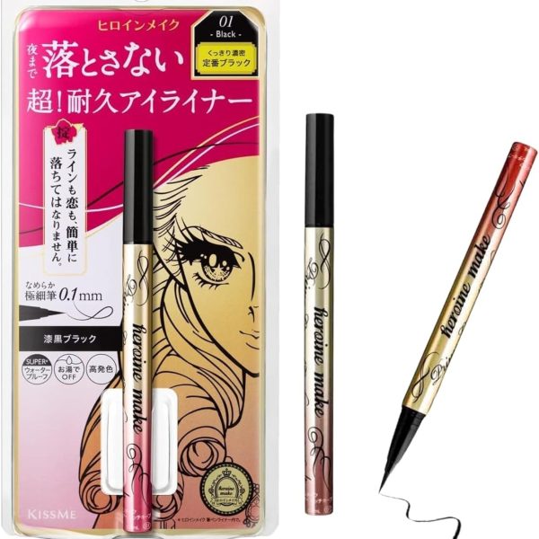 Heroine Make KISSME E Prime Liquid Eyeliner (01 Jet Black) Super Waterproof Ultra Fine Tip for Precise Eye Makeup Stay All Day Long