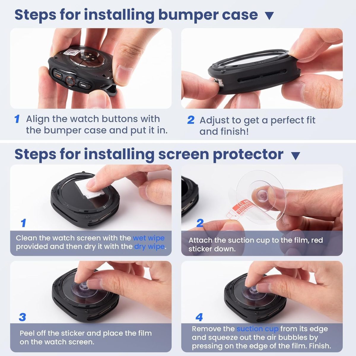 ⁦Ctoby Rugged Bezel Case for Samsung Galaxy Watch Ultra Screen Protector 47mm - Soft TPU Bumper Face Cover + 2 Tempered Glass Film for Galaxy Watch 7 Ultra 47mm Accessories⁩ - الصورة ⁦8⁩