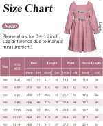⁦SEAUR Girls School Dress Long Sleeve Square Neck A Line Casual Dress Swiss Dot Smocked Elastic Cuffs Flowy Party Daily Wear Winter Fall 3-14 Years⁩ - الصورة ⁦6⁩