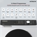 ⁦HITACHI – 9kg Front Load Washing Machine – Steam Wash, 16 Programs, Stain Removal, 5 Star Energy Rating – Inverter Motor, Anti-Wrinkle, Touch LED Panel – White⁩ - الصورة ⁦7⁩
