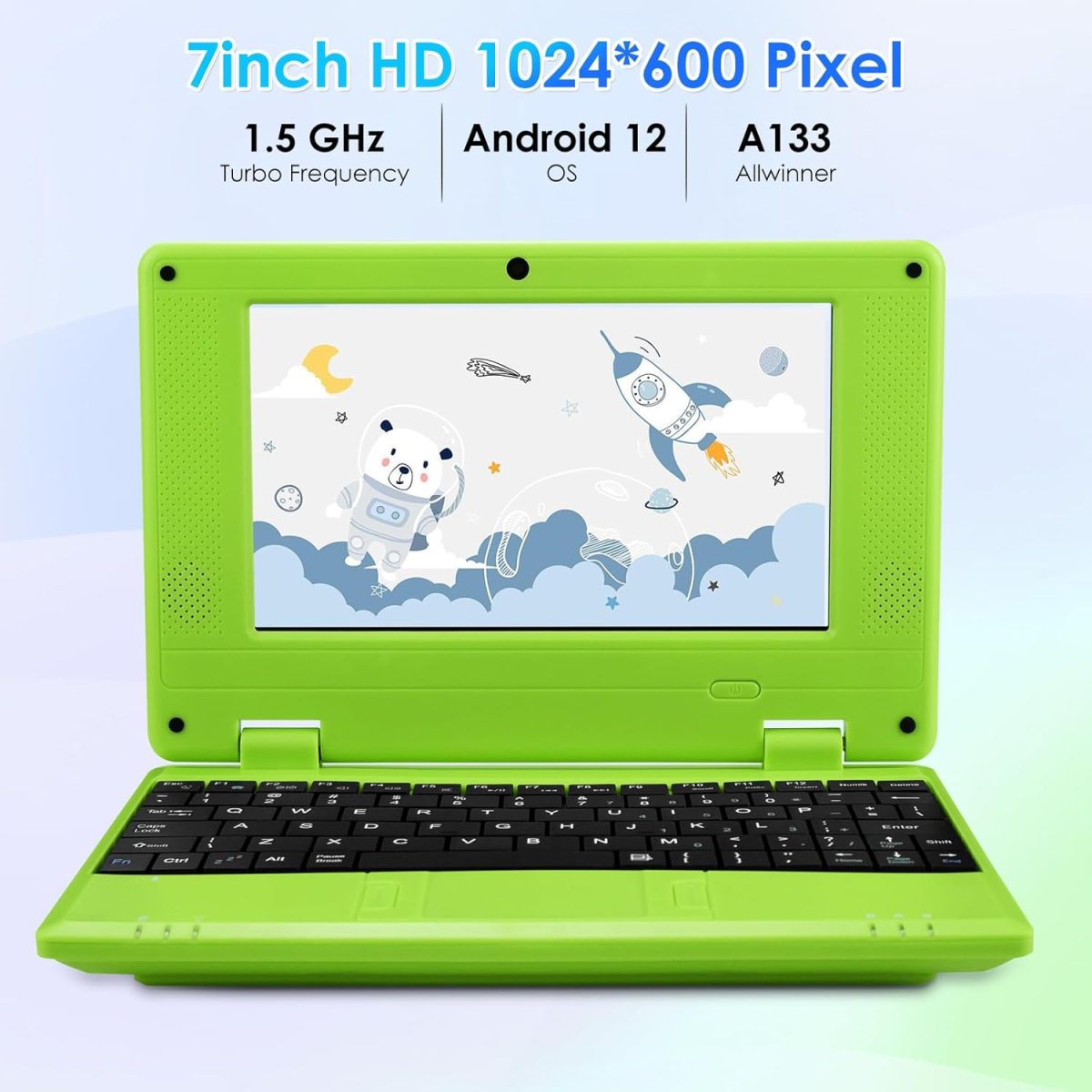 ⁦ZHAOHUIXIN 7" Portable Small Laptop, Android 12 Quad Core with 2GB RAM 32GB ROM Mini Laptop Notebook for Kids,Ideal Gift for Children 's Learning and Entertainment (Green)⁩ - الصورة ⁦3⁩