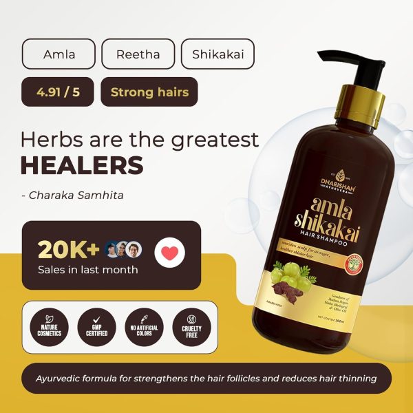 Dharishah Ayurveda Naturals Amla Reetha Shikakai Shampoo for Hair Growth Anti Hairfall & Anti Dandruff Shampoo -300 ml (Pack of 1)