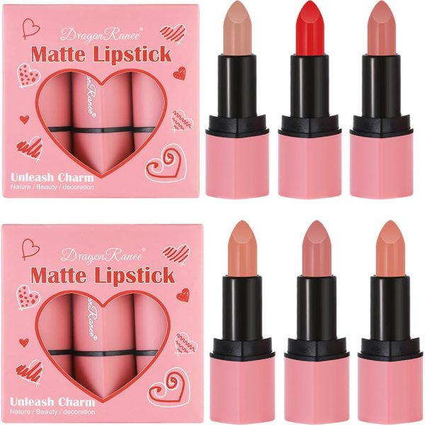 CHSEEO 6 Pcs love Heart Velvet Matte Lipstick Set, Mini Capsule Waterproof Long-Lasting Non-stick Cup Mini Lipstick Kit, Make Up Cosmetics Lip Gloss Gift Kit for Girls Women, Travel Size #1