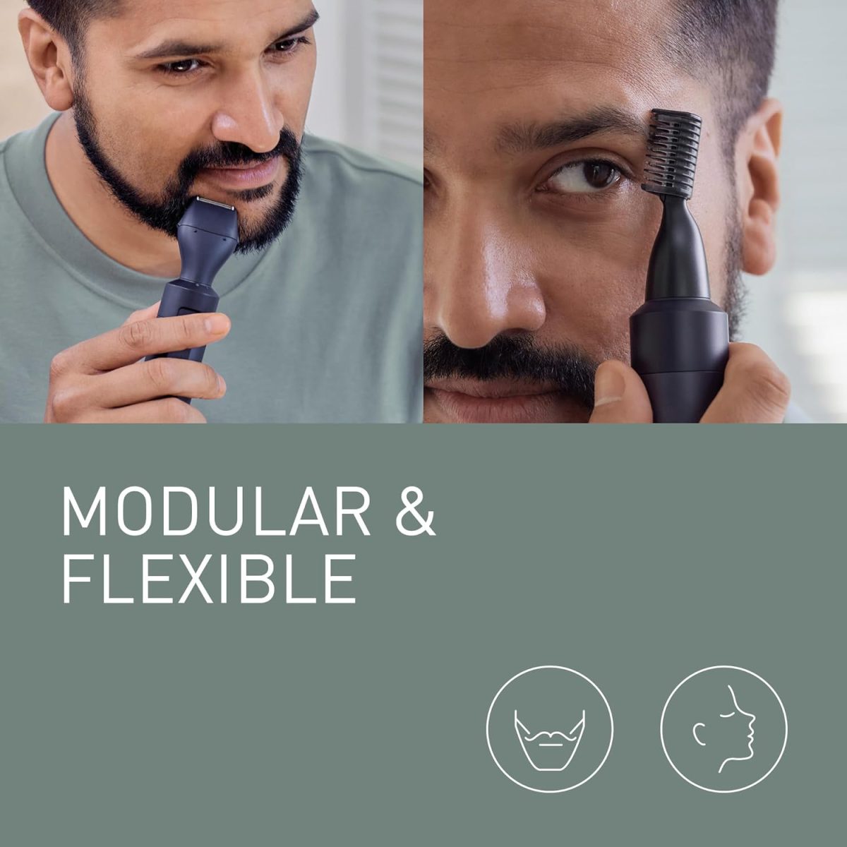 ⁦Panasonic XSHAPE-TRIM MULTISHAPE, Main Unit with Li-ion Battery, Detail Shaver/Trimming Head Attachment Set, Beard and Hair Trimmer, Facial Cleansing Brush, Black⁩ - الصورة ⁦8⁩