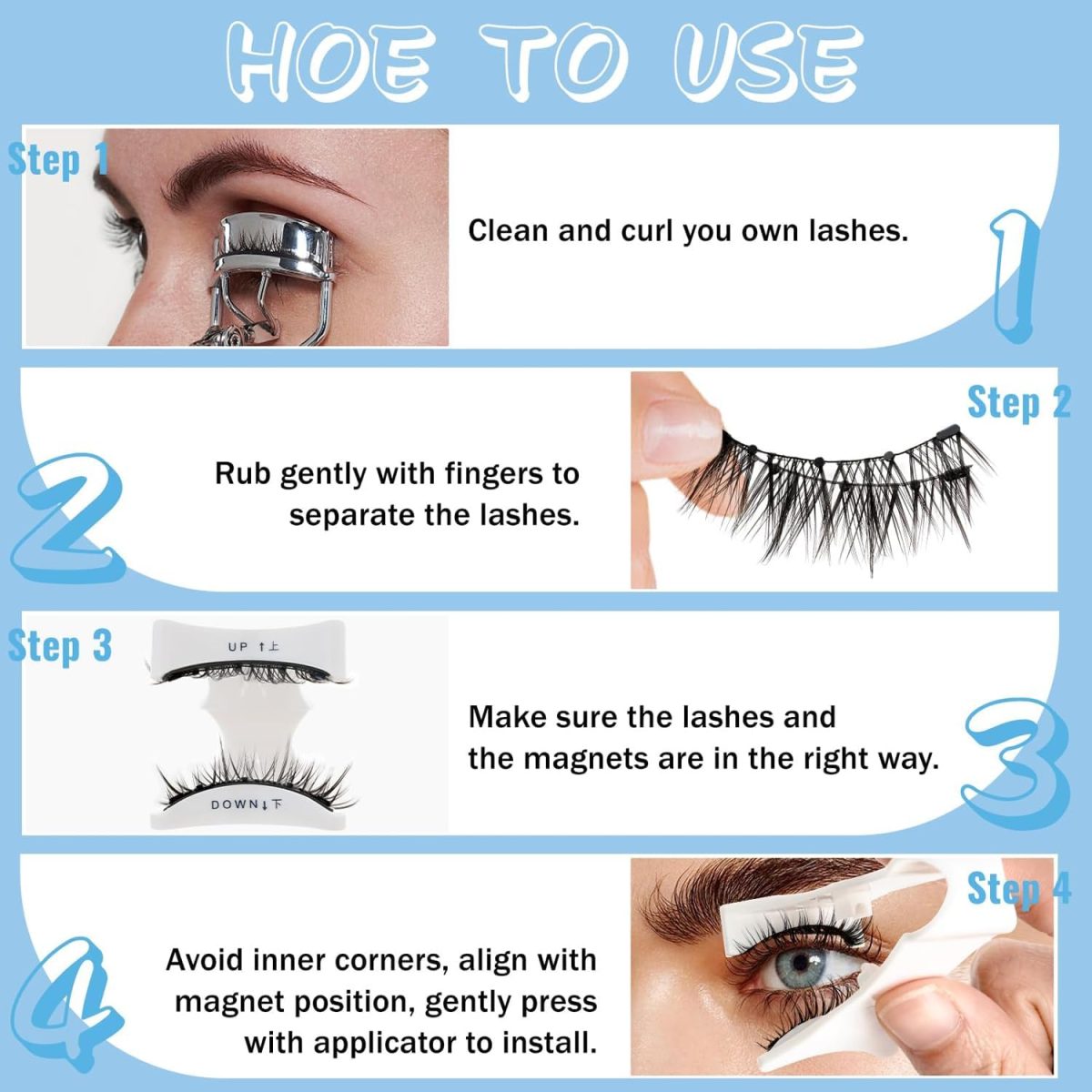 ⁦Hepiide 2 Pairs Magnetic Eyelashes Kit: with Magnetic Lash Applicator - Natural Wispy Manga Lashes - Reusable Magnet Lashes No Glue - False Eyelashes Band with Magnet (Pretty)⁩ - الصورة ⁦4⁩