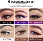 ⁦6 Pcs Eyeliner, Black Blue Violet Nordic Purple White Red Brown Liquid Wing Stamp Eye Pencil Makeup Color for Woman⁩ - الصورة ⁦3⁩