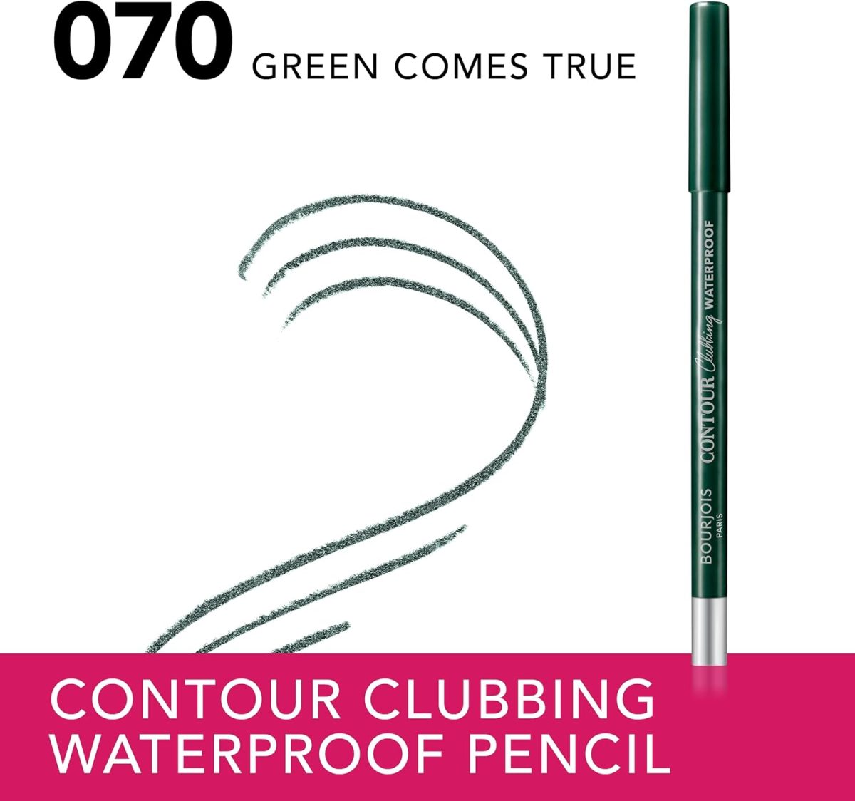 ⁦Bourjois Contour Clubbing, 070 Green Comes True, Waterproof Eye Pencil, Bright & Intense Colour, Up to 24hrs Wear, Creamy & Comfortable, Vegan Formula, Sweat, Heat & Smudge-Proof, Quick Dry, 1.2g⁩ - الصورة ⁦2⁩