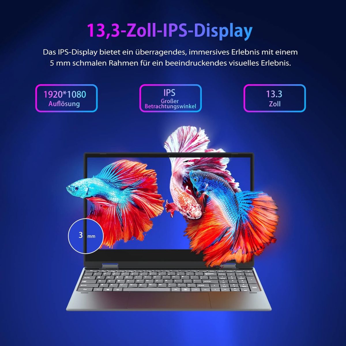 ⁦لابتوب موروسترون بشاشة لمس 13.3 انش، نوت بوك 2 في 1.16G RAM 256G SSD، سيليرون N5100 رباعي النواة، لوحة FHD IPS، واي فاي، بلوتوث 4.2، معدن بالكامل⁩ - الصورة ⁦4⁩