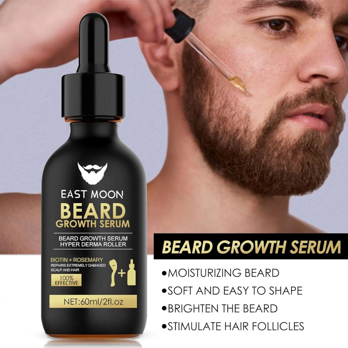 ⁦AXIYIBZI Beard Growth Oil Kit, Beard Care Serum, Roller for Hair Growth for Men, Men's Facial Hair Nutrition Nourishing Beard Care⁩ - الصورة ⁦4⁩