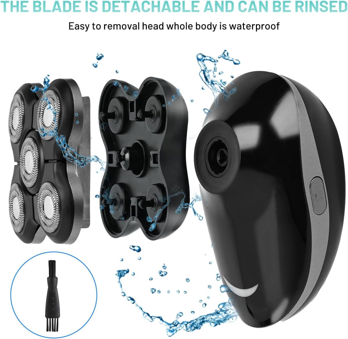 ⁦Congeowe 5-in-1 Electric Head Shaver for Bald Men – IPX7 Waterproof, Rechargeable Wet & Dry Groomer, Black⁩ - الصورة ⁦6⁩