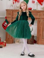 ⁦SEAUR Little Girls Long Sleeve Tutu Dress Sparkly Tulle Toddler Holiday Party Dress Ruffle Star Sequin Fall Winter Christmas Halloween 2-8 Years⁩ - الصورة ⁦2⁩