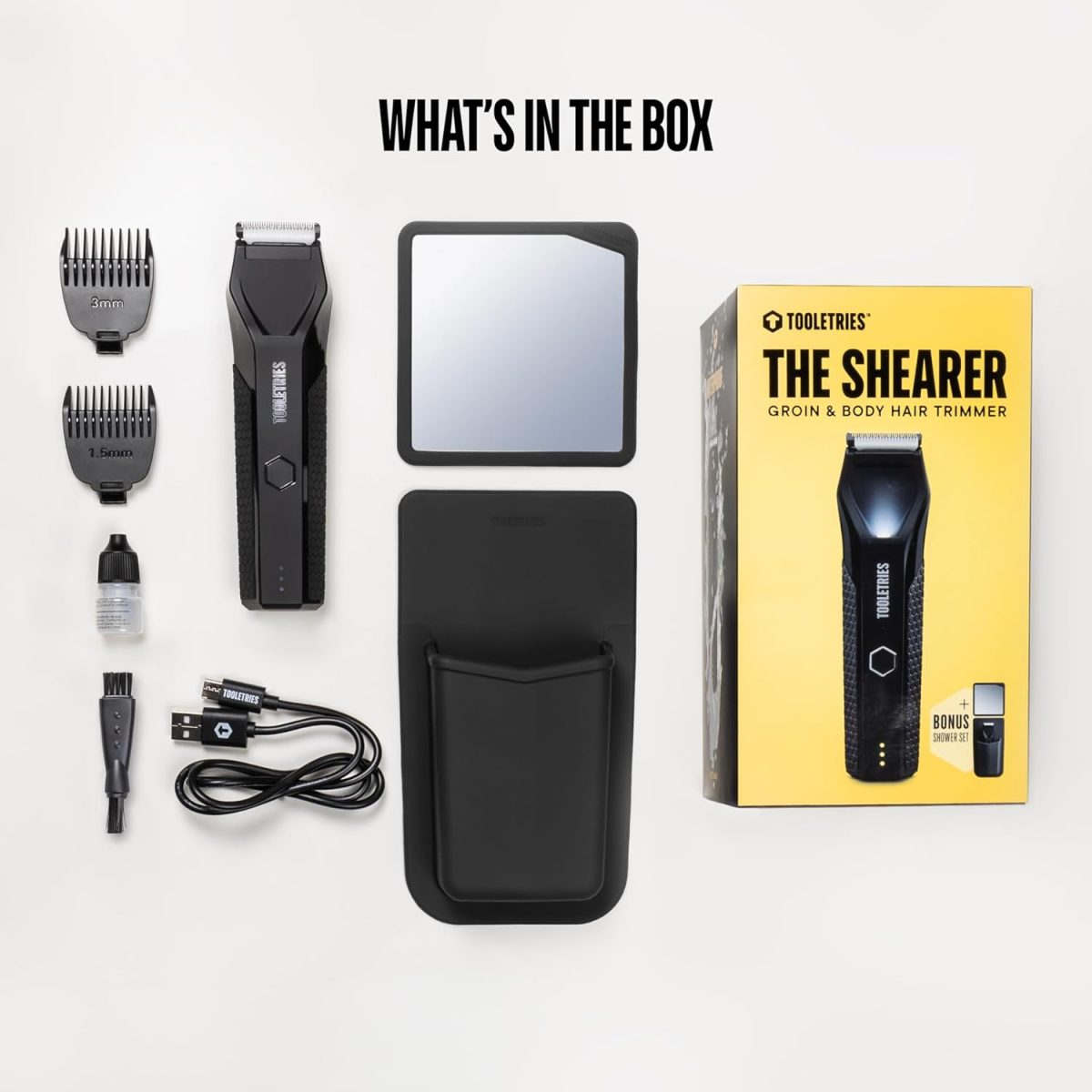 ⁦TOOLETRIES The Shearer - Groin & Body Hair Trimmer for Men, Electric Shaver for Pubic Hair, Balls, Groin, Chest, Legs, Waterproof Wet/Dry Clippers, Rechargeable, Bonus Shower Kit⁩ - الصورة ⁦7⁩