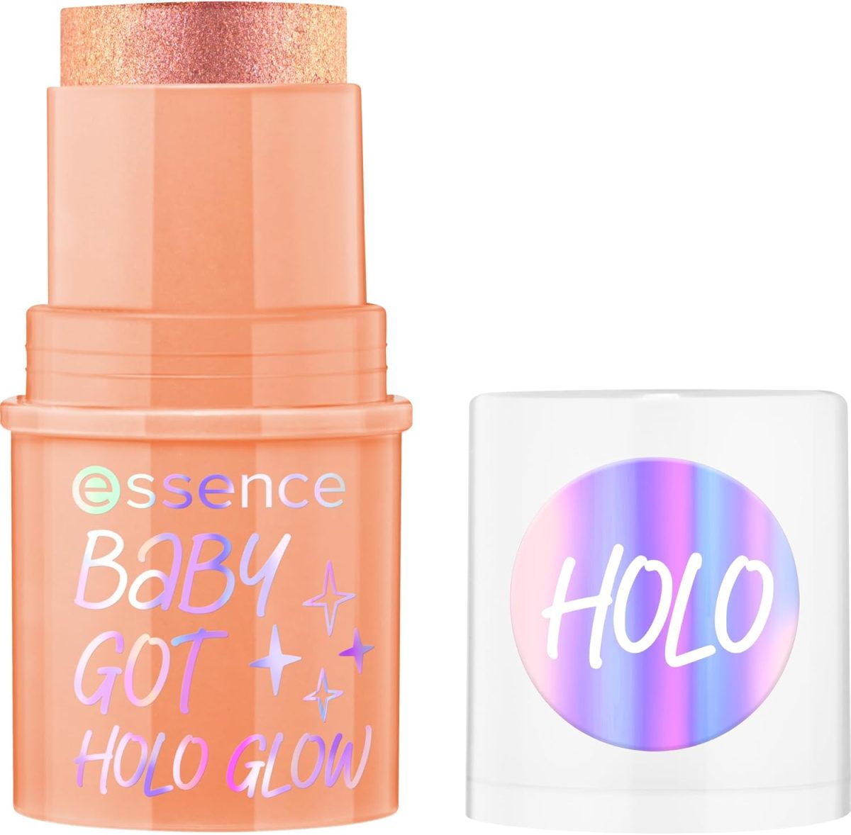 essence Baby GOT HOLO Glow Highlighter Stick, No. 10, Multicoloured, Instant Result, Radiant, Shimmering, Holographic, Vegan, Oil-Free, Paraben-Free, No Microplastic Particles, Pack of 1 (5 g)