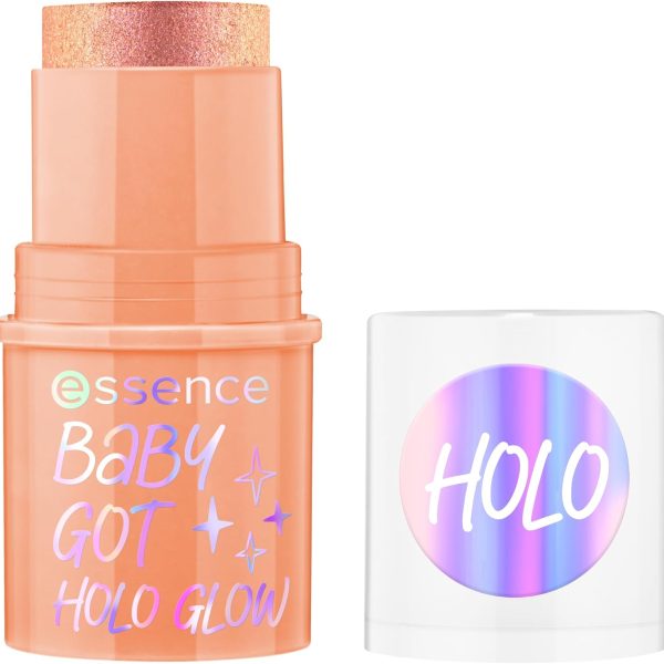 essence Baby GOT HOLO Glow Highlighter Stick, No. 10, Multicoloured, Instant Result, Radiant, Shimmering, Holographic, Vegan, Oil-Free, Paraben-Free, No Microplastic Particles, Pack of 1 (5 g)