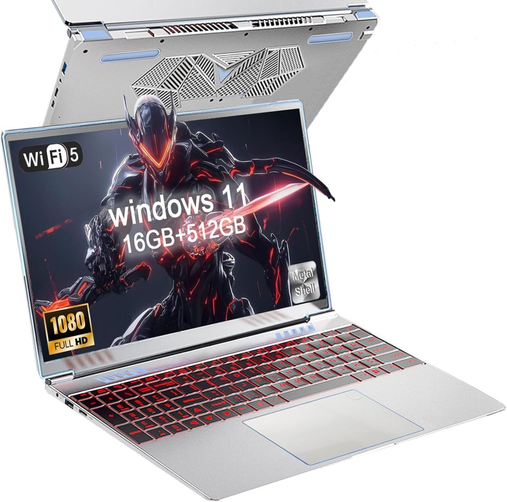 16 inch Laptop, Windows 11,16GB DDR4 512GB Gaming Laptops with Intel N95 Quad-Core Processor,Fingerprint Unlock Backlit Keyboard,1920P FHD Display,180° opening,WiFi 5GHz,USB3.0,Long Battery Life