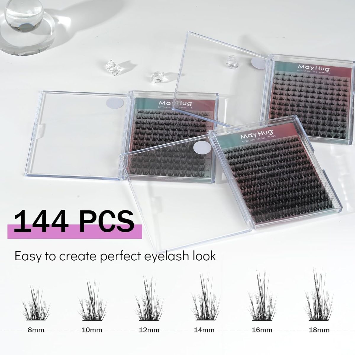 ⁦Mayhug 3D Cluster Lashes Fluffy 8-18MM Individual Eyelashes 144Pcs Lashes Cluster C Curl Lashes Individual Cluster DIY Eyelash Extensions at Home(Starry)⁩ - الصورة ⁦3⁩
