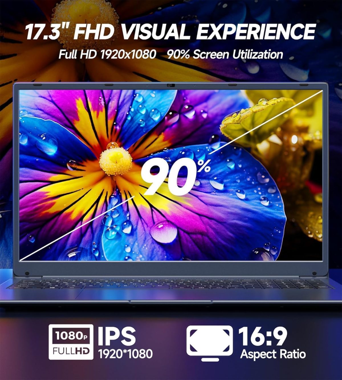⁦XYPLOXZ 17 Inch Laptop, 8GB RAM 256GB SSD, Intel N5095(Up to 2.9GHz), FHD IPS 1920x1080 Screen, Win11, Webcam, USB 3.0, for Students and Business⁩ - الصورة ⁦4⁩