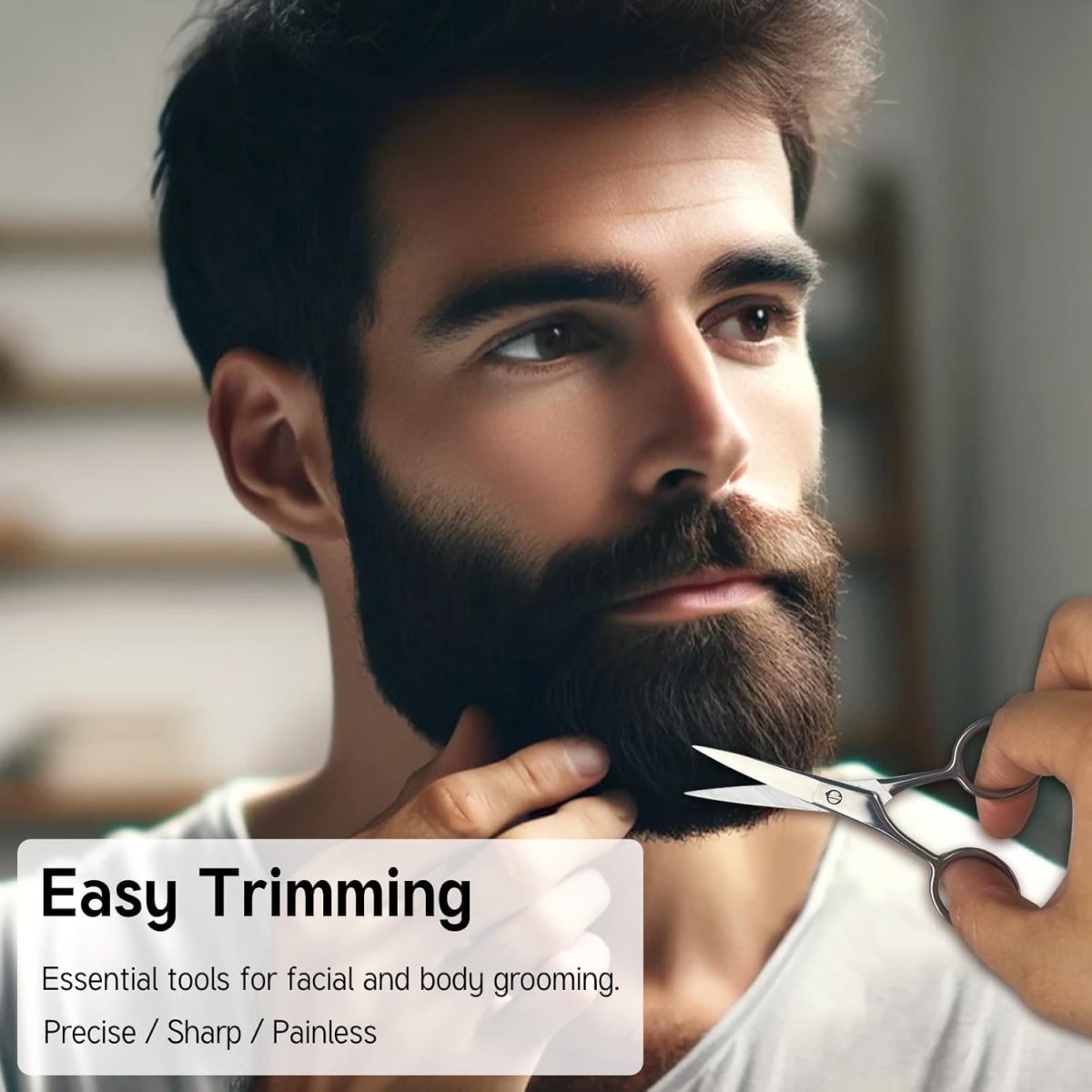 ⁦Beard Scissors for Men, Stainless Steel Moustache & Eyebrow Scissors with Comb, Multi-Function Grooming Kit with Storage Bag for Beard, Eyebrows & Moustache⁩ - الصورة ⁦2⁩