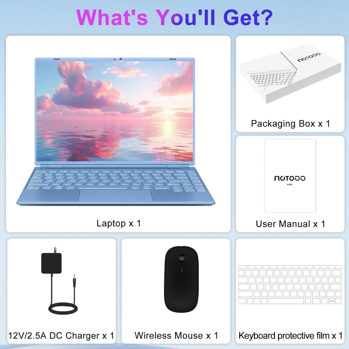⁦Laptop 14 Inch Celeron N5095 Up to 2.9Ghz, Win 11 Laptop with 8+256GB SSD Extension 1TB, Notebook Support 5G WiFi丨Bluetooth 4.2丨Cooling Fan丨1920*1200丨Mouse and Keyboard Protector-Blue⁩ - الصورة ⁦7⁩
