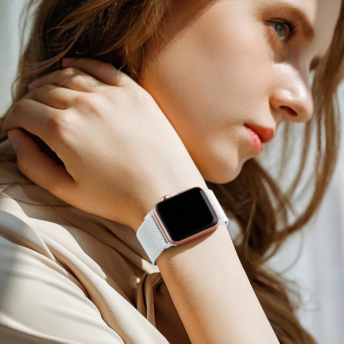 ⁦Lerobo Braided Band Compatible with Apple Watch Series 9 8 7 45mm 41mm Ultra 2 Band 49mm Series 6 5 4 SE 44mm 40mm Series 3 2 1 38mm 42mm Men iWatch Bands Womens Stretchy Nylon Solo Loop Sport Strap⁩ - الصورة ⁦7⁩