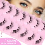 ⁦Hushlibaby 7 Pairs False Lashes Clear Band Faux Mink Lashes Fluffy Wispy Strip Eyelashes Cat Eye 15mm Natural D Curl Fake Eyelashes Pack⁩ - الصورة ⁦6⁩