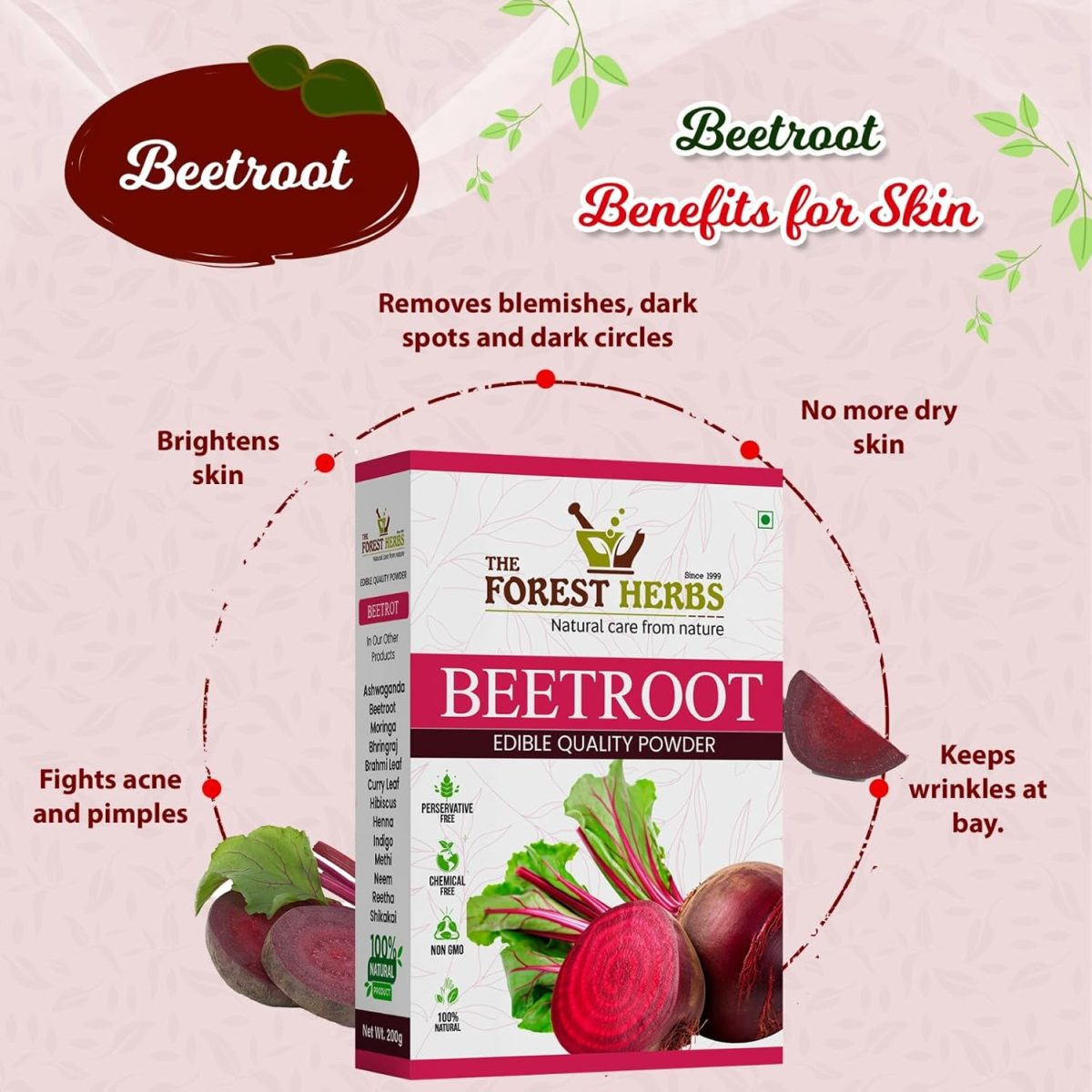 ⁦The Forest Herbs Natural Care From Nature 100% Pure Beetroot Powder 100gm for Face | Lips | Hair | Drinking | Eating | Immunity | Pre -Workout | Improves Heart Health & Support Blood Pressure Level |⁩ - الصورة ⁦2⁩