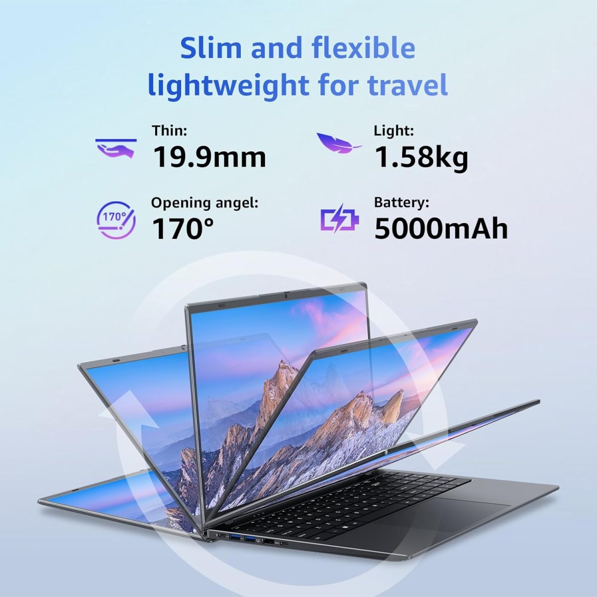 ⁦VIGSENUP Laptop, 12GB LPDDR5 RAM 1TB SSD, 15.6 Inch Laptop Computer, Win11 Pro, N95 Quad Core Processor, Up to 3.4GHz, Preinstall Office Pro Plus 2024, WiFi 5, BT 5.0, USB-C, Fingerprint,Gray⁩ - الصورة ⁦5⁩