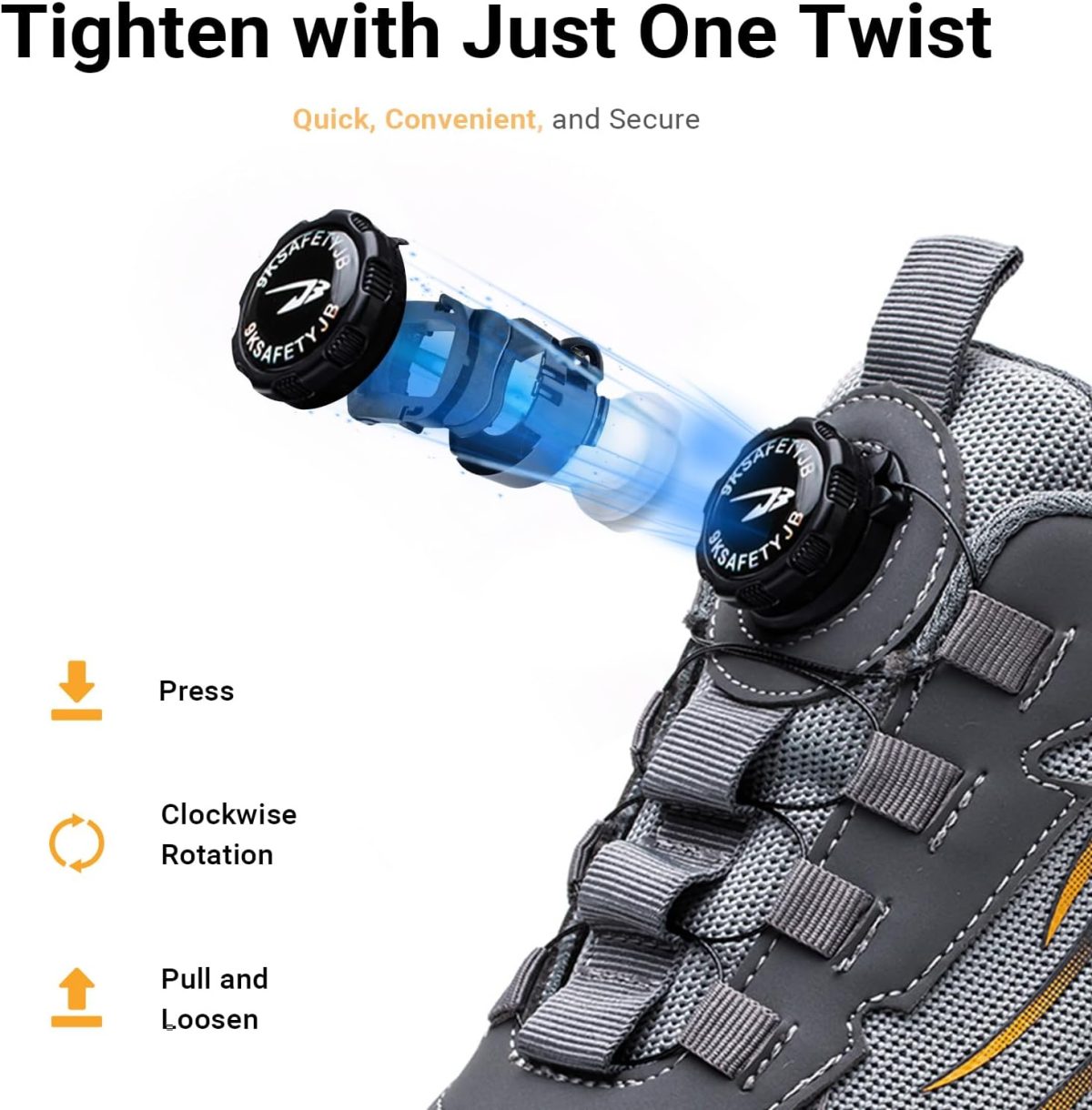 ⁦LIWEGHT Safety Shoes for Men Women,Non Slip Work Boots Rotating Button Shoelaces,Lightweight Comfortable Steel Toe Shoes⁩ - الصورة ⁦6⁩