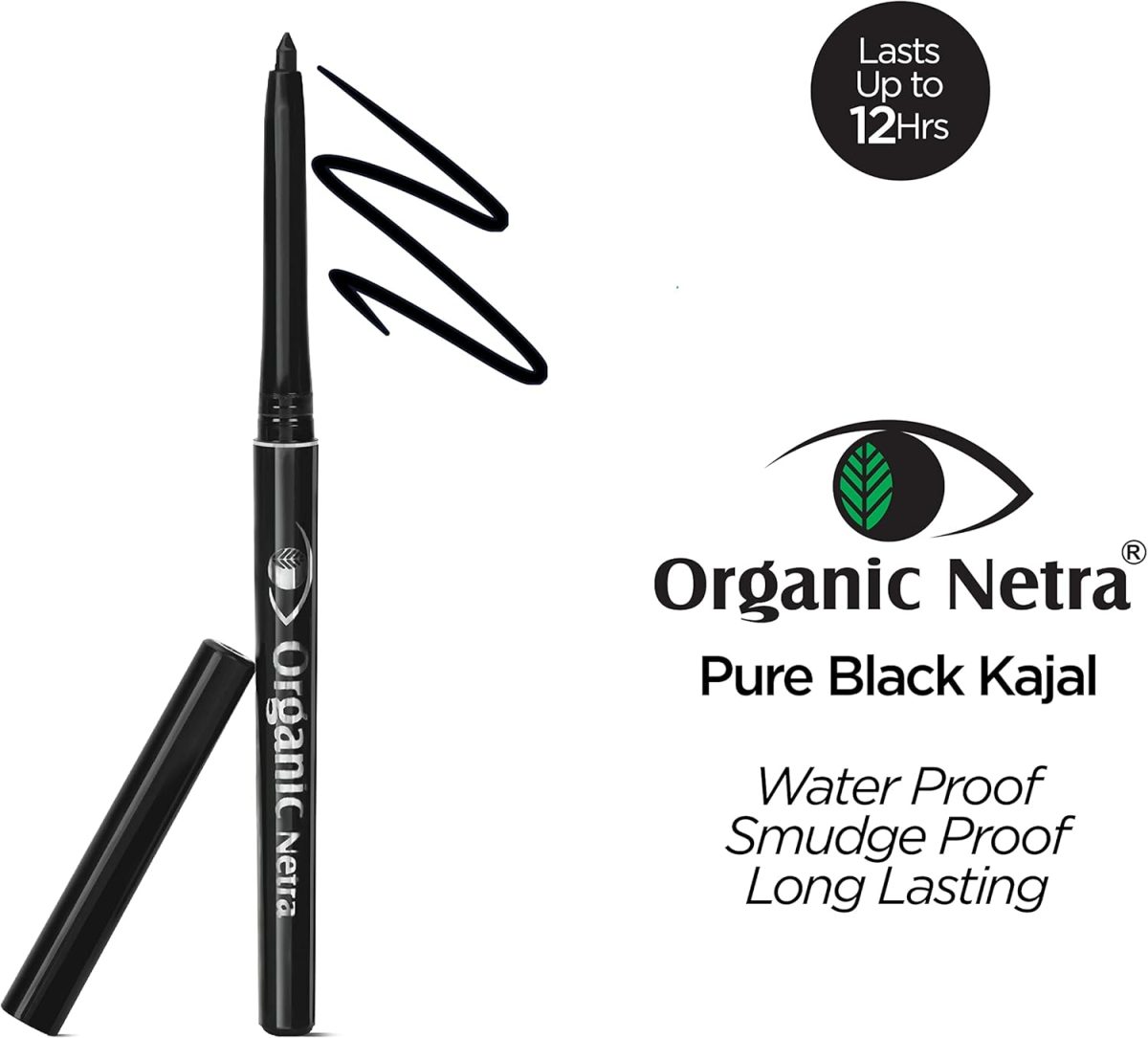⁦Organic Netra Pure Black Pencil Kajal Waterproof, Smudgeproof and Long Lasting Upto 12Hrs Enriched With All Natural Ingredients, Intense Colour, Matte Finish⁩ - الصورة ⁦3⁩