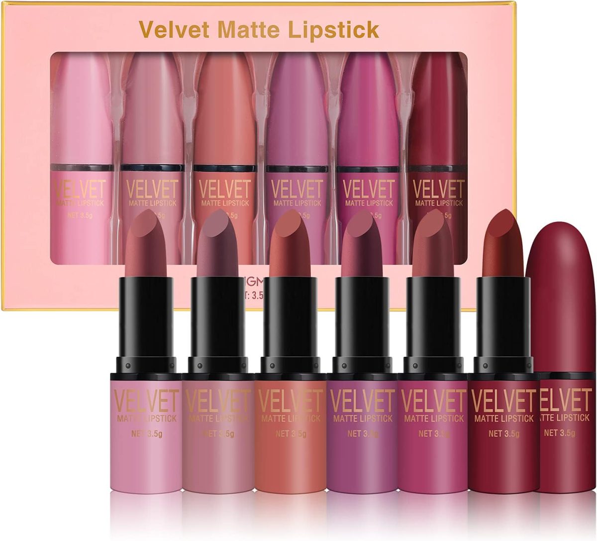 Petansy 6 Colors Matte Lipstick Set Long Lasting Waterproof Velvet Lipstick Kit Velvet Smooth Lipstick Gift Set with Gift Box