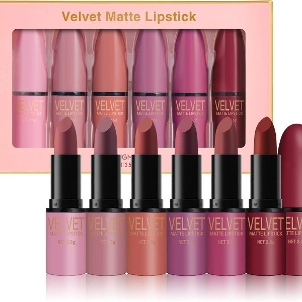 Petansy 6 Colors Matte Lipstick Set Long Lasting Waterproof Velvet Lipstick Kit Velvet Smooth Lipstick Gift Set with Gift Box