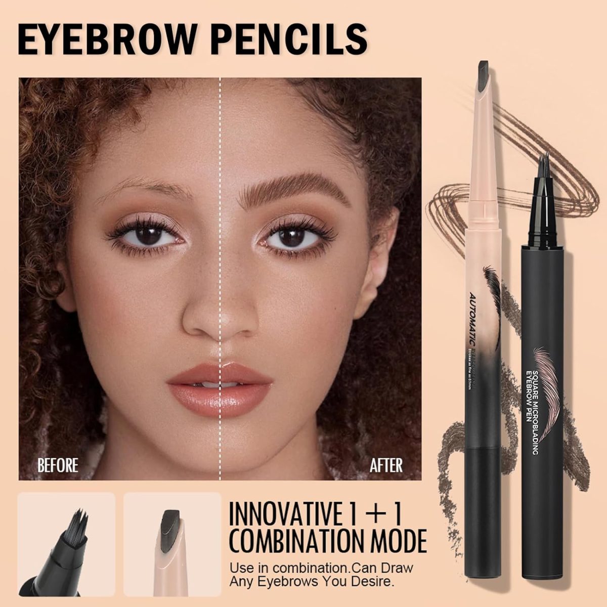 ⁦Magical Eyebrow Pen Set, 3-in-1 Liquid Microblading Eyebrow Pencils for Women, Waterproof, Quick-Drying, Upgraded Square Angled Tip for Wild Natural-Looking Brows, All Day (Brown)⁩ - الصورة ⁦2⁩