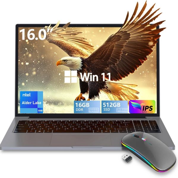 Z ZOLWAYTAC Gaming Laptop,Laptop Computer,16GB DDR4 512GB SSD,16 Inch,with Full Metal Housing,N100CUP(UP to 3.4Ghz),BT,WiFi,3XUSB3.2,Supports Type C Charging,Webcam,5000Mah Battery,Gray
