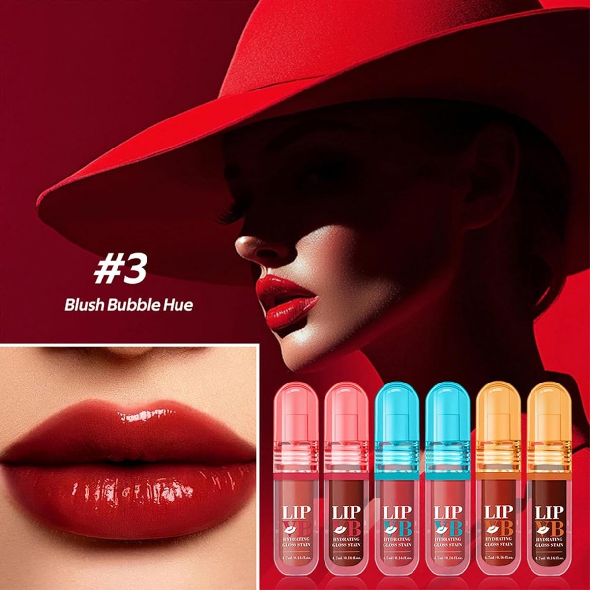⁦Lip Glaze - 4.7ml x Tinted Lipstick,Non-Sticky Nourishing Lipstick, Makeup Set for Travel Dating Wedding Commuting⁩ - الصورة ⁦2⁩