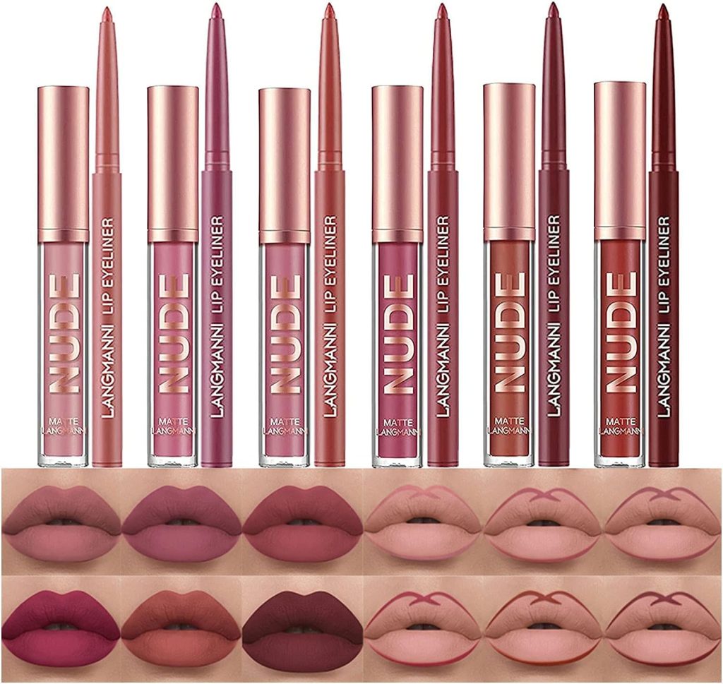 BestLand 12Pcs Matte Liquid Lipstick + Lip Liner Pens Set, Velvety Nude Lip Stain Waterproof Long Wear Makeup Gift Set