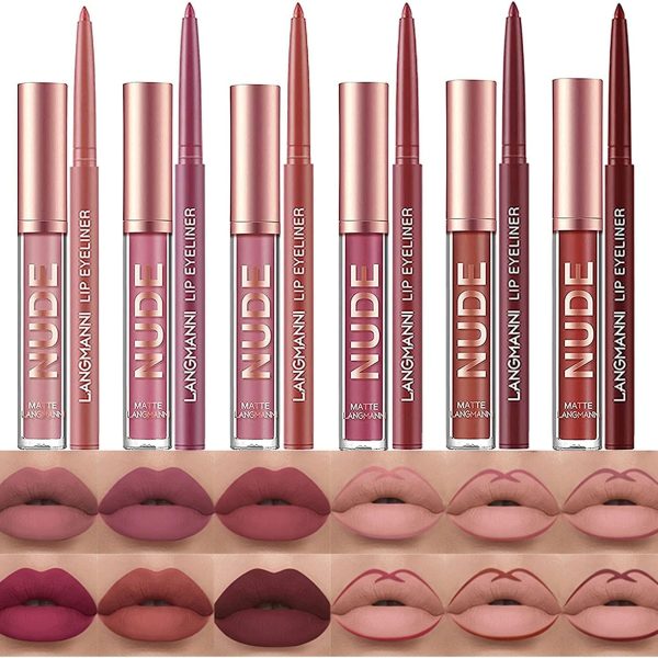 BestLand 12Pcs Matte Liquid Lipstick + Lip Liner Pens Set, Velvety Nude Lip Stain Waterproof Long Wear Makeup Gift Set