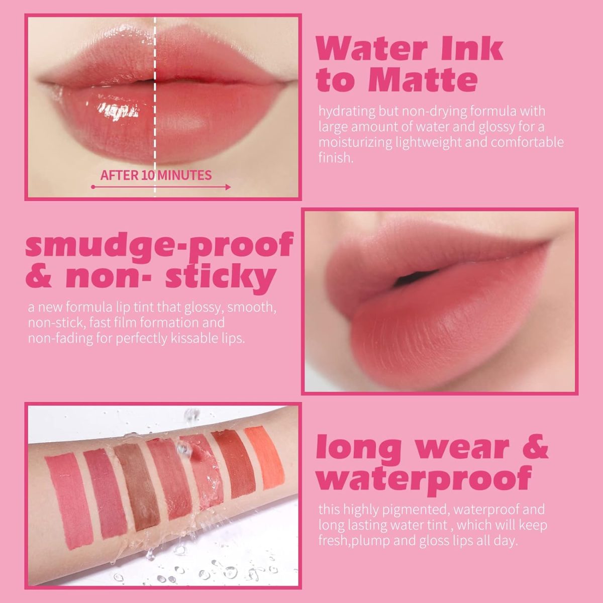 ⁦KIMUSE Lip Stain Set, 6 Colors Water Gel Lip Tint Lipstick, Highly Pigmented Long Lasting Moisturizing Lightweight Lipstain Makeup, Matte Finish⁩ - الصورة ⁦2⁩
