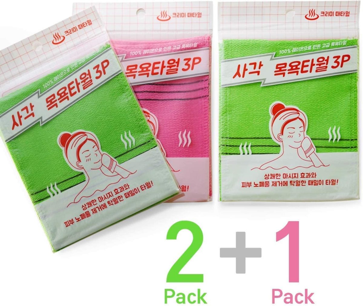 SUNGBO CLEAMY 9pcs Genuine Korean/Asian Exfoliating Bath Washcloth, Skin Massage (Green 6pcs, Red 3pcs) Genuine Korean Italy Towel, Removing Dry, Dead Skin Cells, Cleaning Pores, Reusable