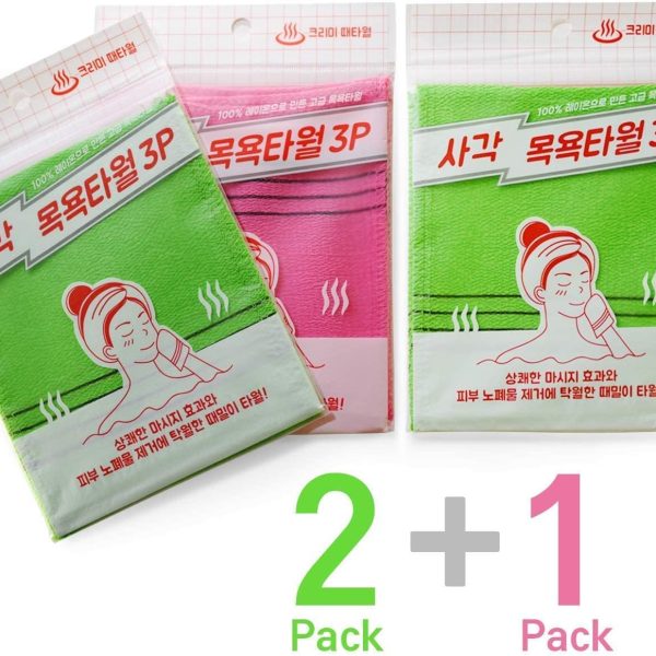 SUNGBO CLEAMY 9pcs Genuine Korean/Asian Exfoliating Bath Washcloth, Skin Massage (Green 6pcs, Red 3pcs) Genuine Korean Italy Towel, Removing Dry, Dead Skin Cells, Cleaning Pores, Reusable